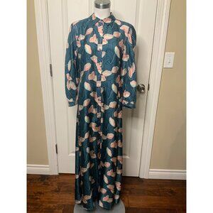 Lafayette 148 Pink & Blue Floral Patterned 100% Silk Collared Shirt Dress Size 8